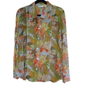 Laura Ashley Sheer Embroidered Blouse Womens Medium Fall Colors Fairy Boho Artsy